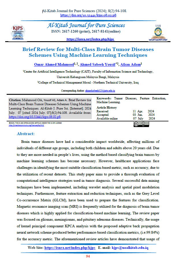 Brief Review for Multi-Class Brain Tumor Diseases Schemes Using Machine Learning Techniques 