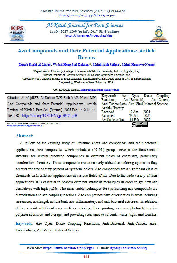 Azo Compounds and their Potential Applications: Article Review 